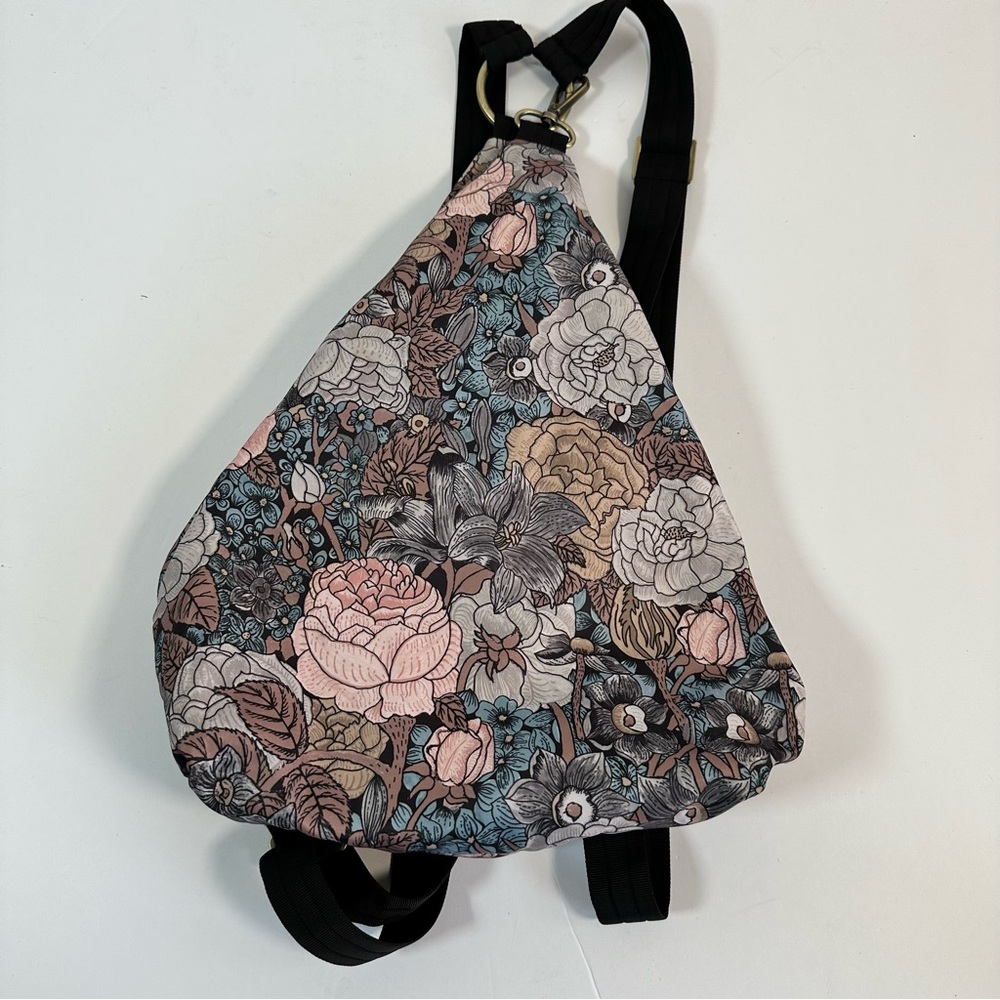 Butterfly Black Sling Backpack Floral Print Triangle Bag Adjustable‎ Strap Boho - Picture 2 of 9